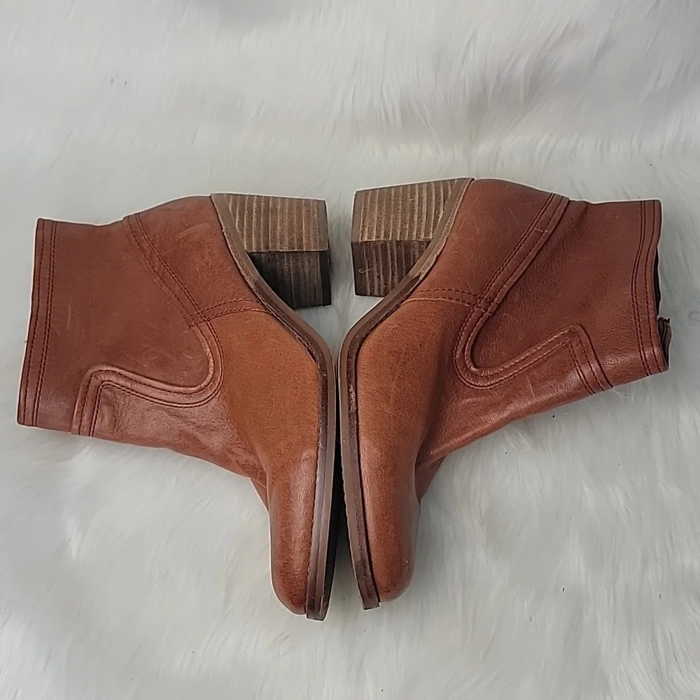 ARTURO CHIANG Tan Western Boho Block Heel Zip Leather Ankle Bootie Boots 8.5‎